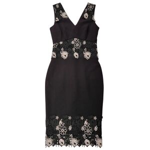 RW&CO Black and Cream Embellished V-Neck Sheath Dress
